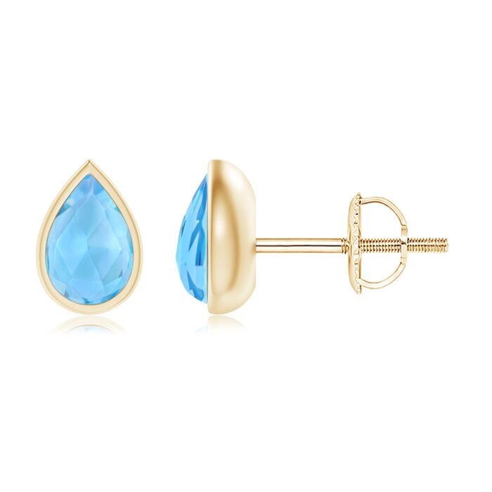 6x4mm aaa swiss blue topaz yellow gold earrings
