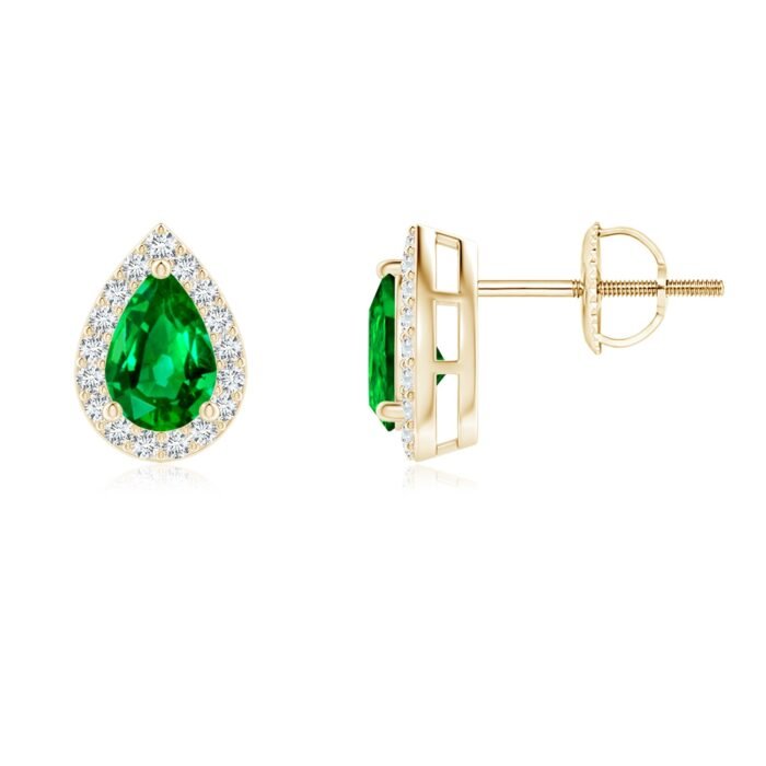 6x4mm aaaa emerald yellow gold earrings