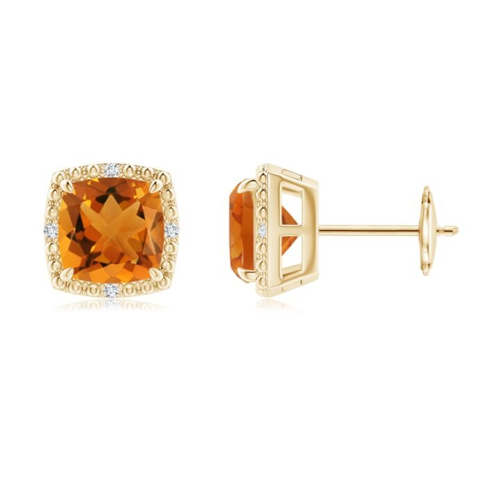 7mm aaa citrine yellow gold earrings