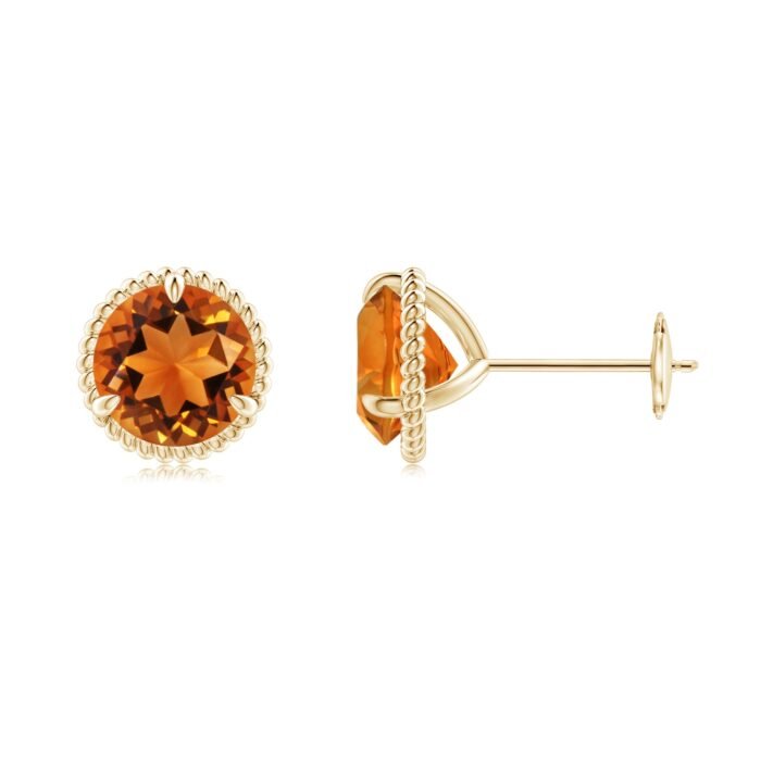 7mm aaaa citrine yellow gold earrings