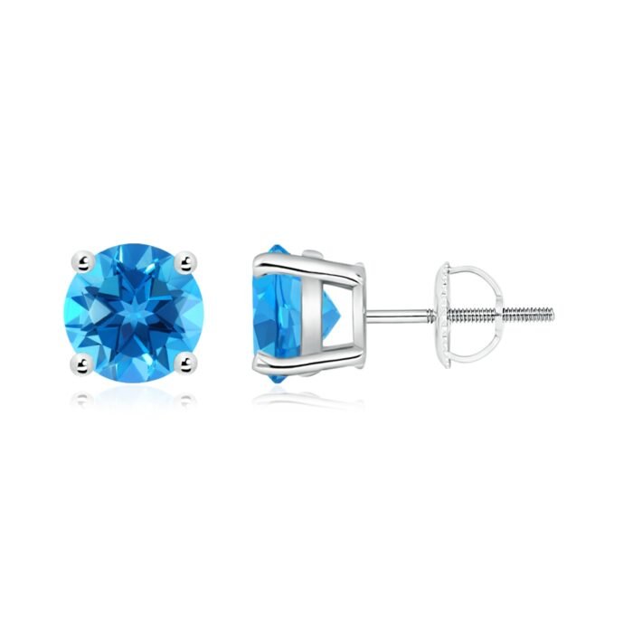 7mm aaaa swiss blue topaz white gold earrings