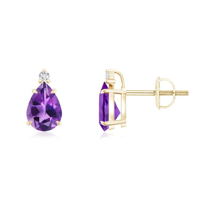 7x5mm aaa amethyst yellow gold earrings