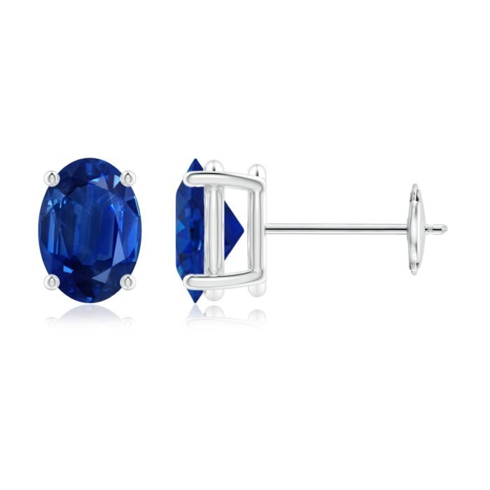 7x5mm aaa blue sapphire white gold earrings