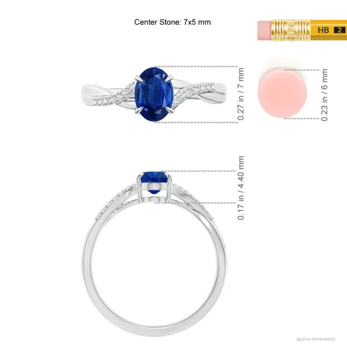 7x5mm aaa blue sapphire white gold ring 5 2