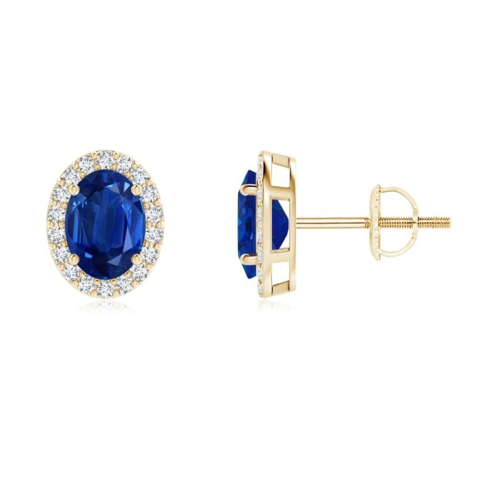 7x5mm aaa blue sapphire yellow gold earrings