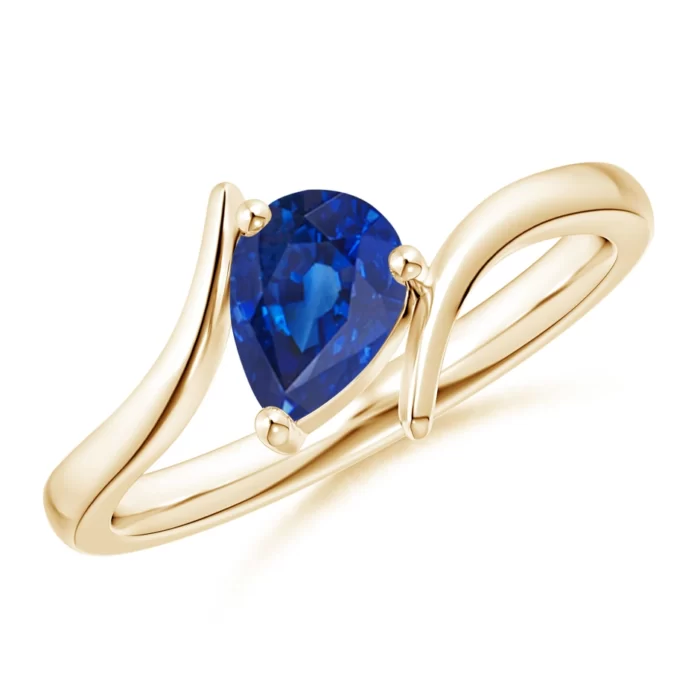 7x5mm aaa blue sapphire yellow gold ring