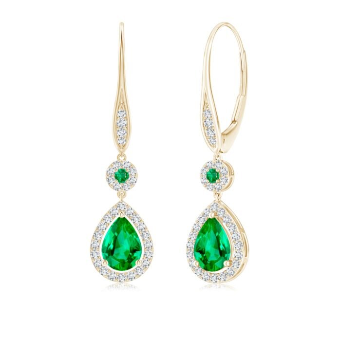 7x5mm aaa emerald yellow gold earrings