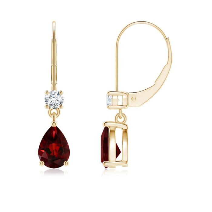 7x5mm aaa garnet yellow gold earrings