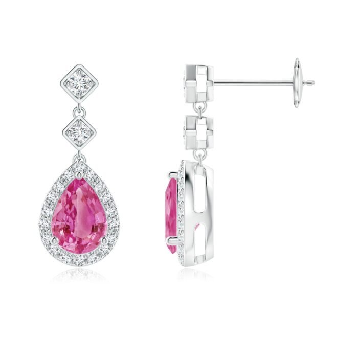 7x5mm aaa pink sapphire white gold earrings