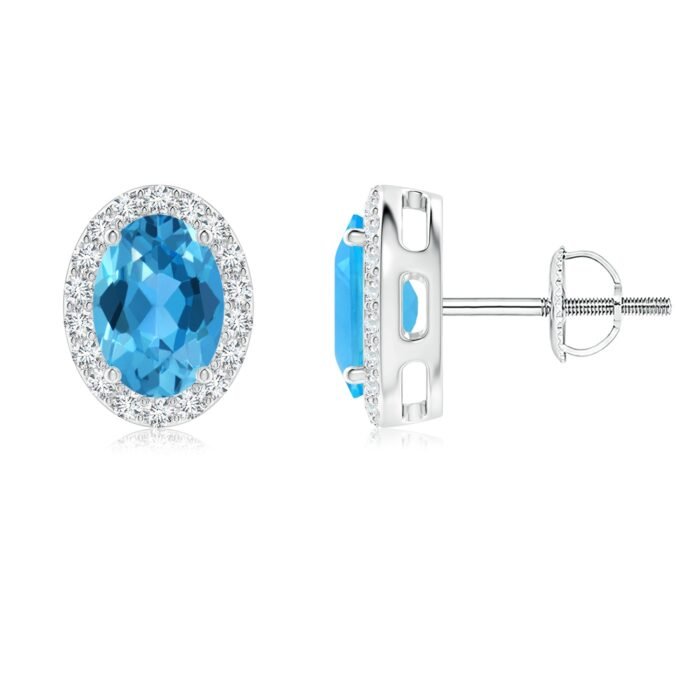 7x5mm aaa swiss blue topaz white gold earrings