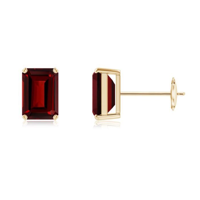 7x5mm aaaa garnet yellow gold earrings