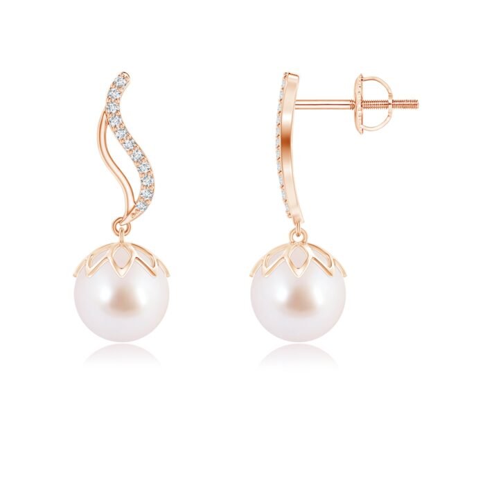 8mm aaa akoya cultured pearl rose gold earrings 1