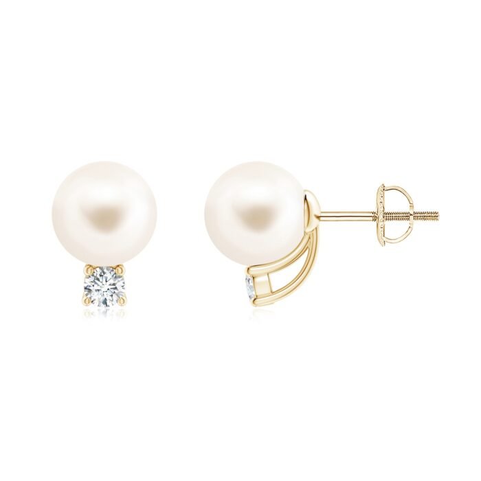 8mm aaa freshwater cultured pearl yellow gold earrings 1