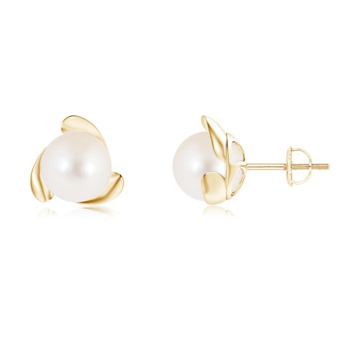 8mm aaa freshwater cultured pearl yellow gold earrings 6