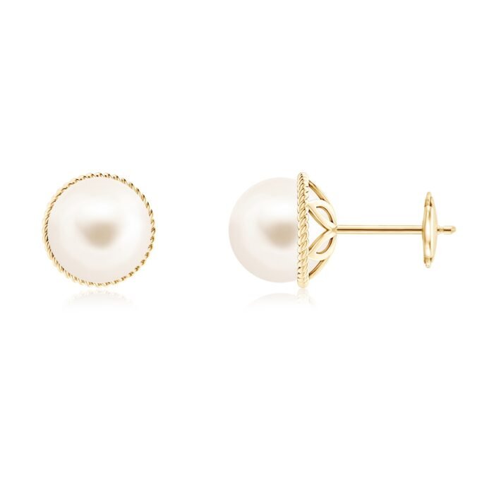 8mm aaa freshwater cultured pearl yellow gold earrings