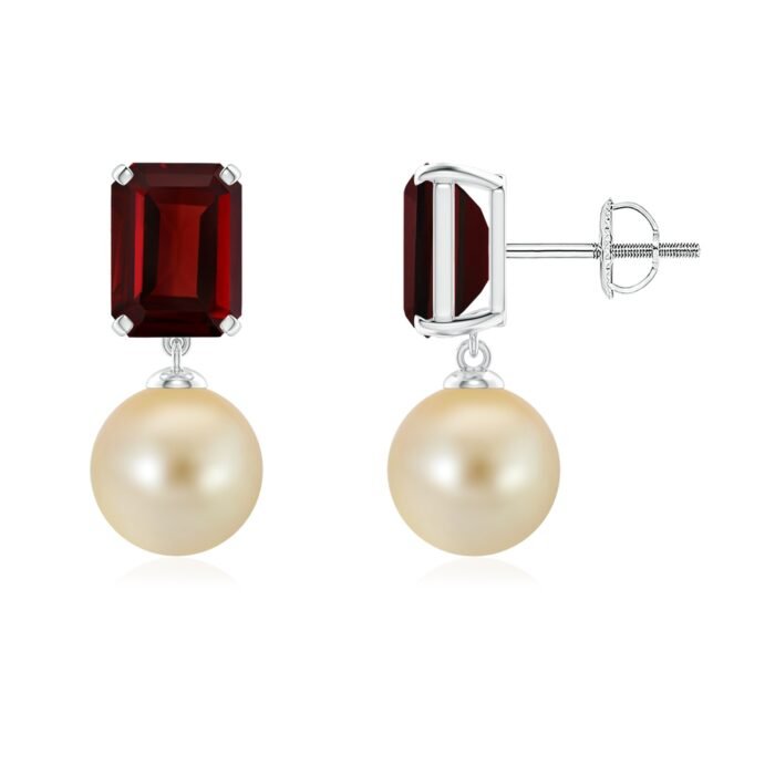 8mm aaa golden south sea cultured pearl white gold earrings