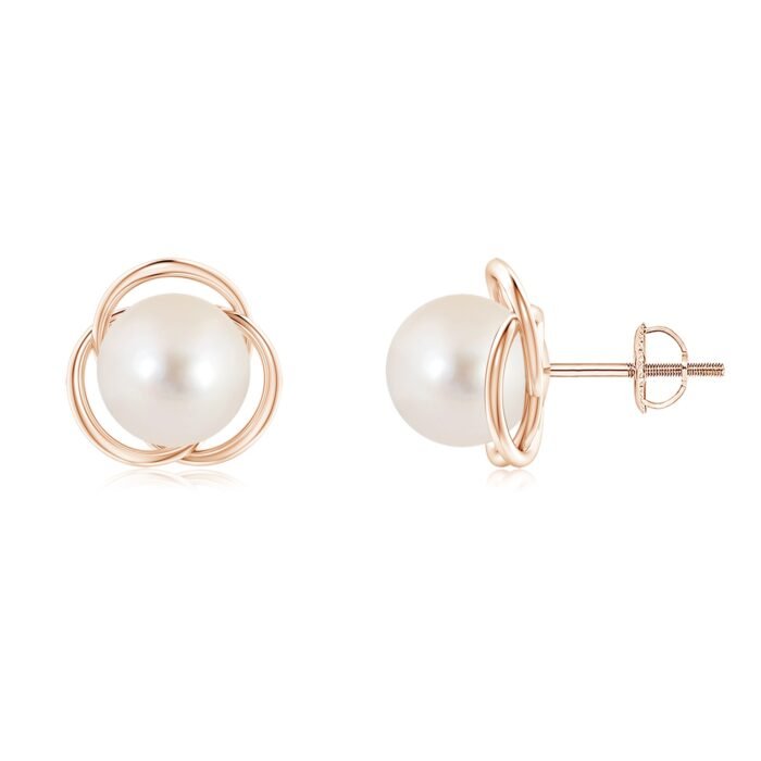 8mm aaaa freshwater cultured pearl rose gold earrings