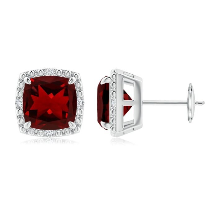 8mm aaaa garnet white gold earrings