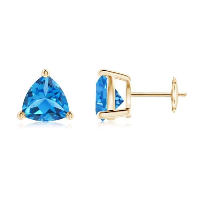 8mm aaaa swiss blue topaz yellow gold earrings