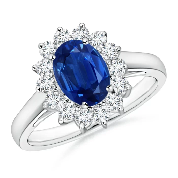 8x6mm aaa blue sapphire 18k white gold ring