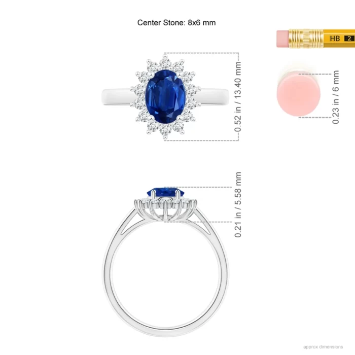 8x6mm aaa blue sapphire 18k white gold ring 8