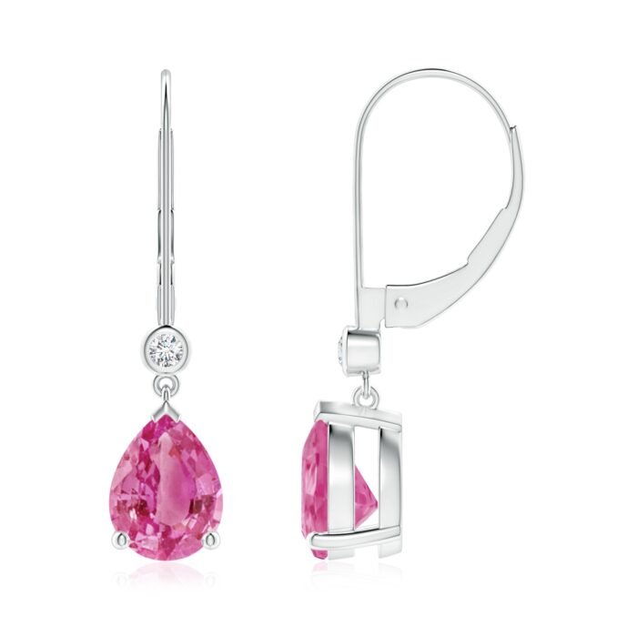 8x6mm aaa pink sapphire white gold earrings