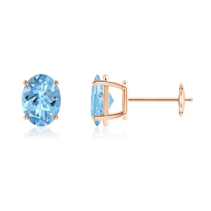 8x6mm aaaa aquamarine rose gold earrings