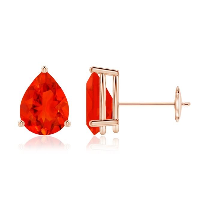 8x6mm aaaa fire opal rose gold earrings