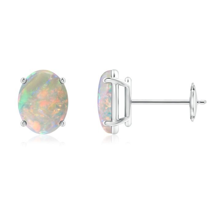 8x6mm aaaa opal white gold earrings