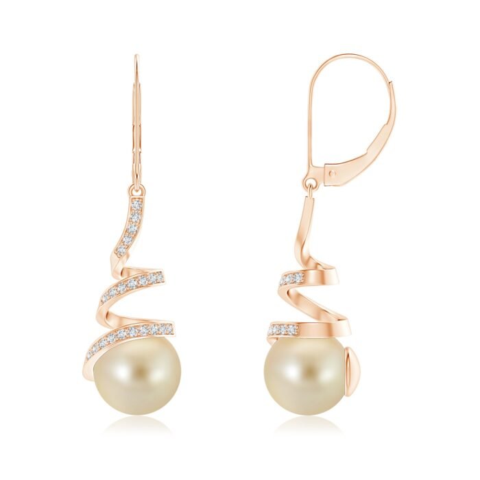 9mm aaa golden south sea cultured pearl rose gold earrings