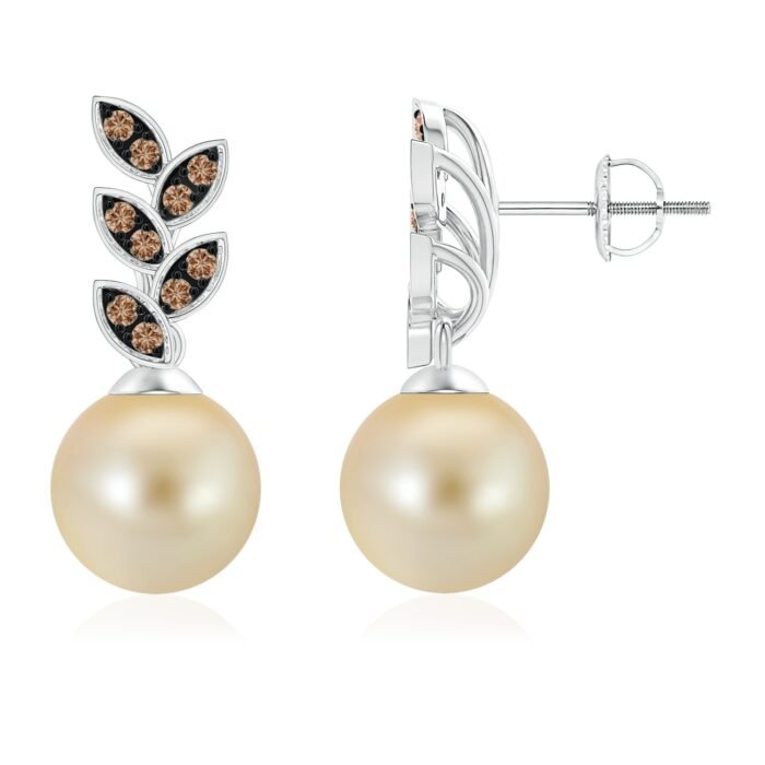 9mm aaa golden south sea cultured pearl white gold earrings 2