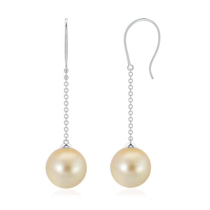 9mm aaa golden south sea cultured pearl white gold earrings