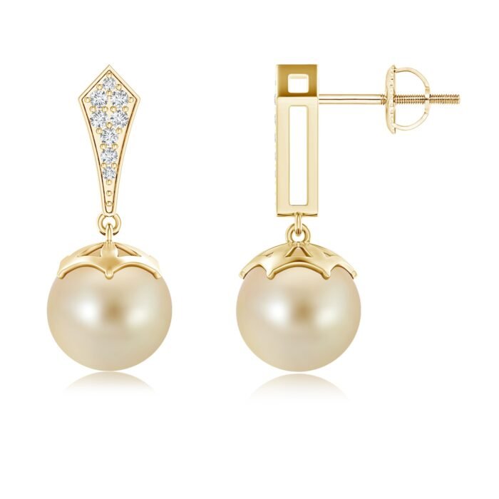 9mm aaa golden south sea cultured pearl yellow gold earrings 1