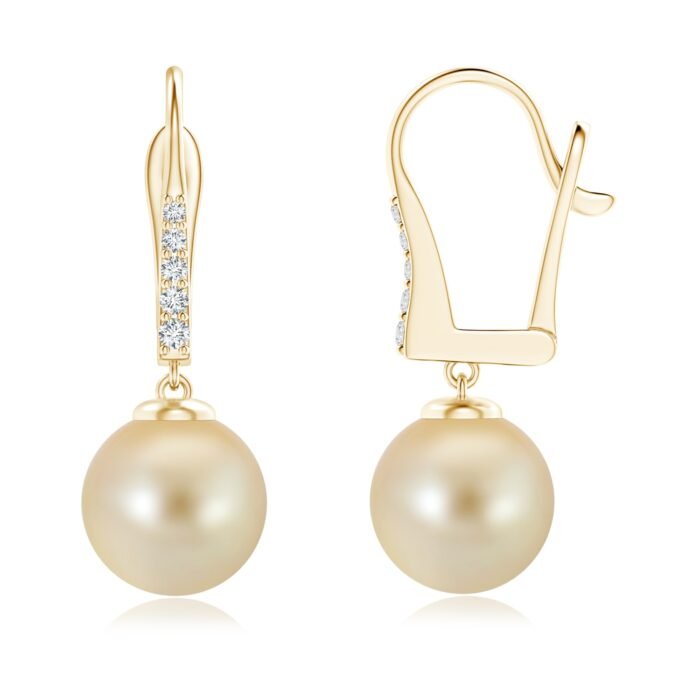 9mm aaa golden south sea cultured pearl yellow gold earrings