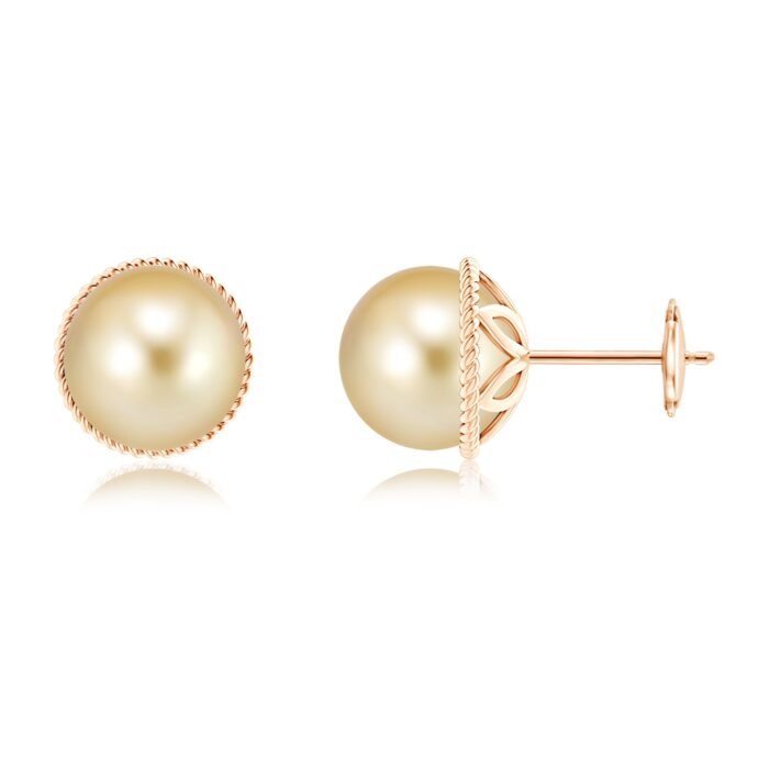 9mm aaaa golden south sea cultured pearl rose gold earrings