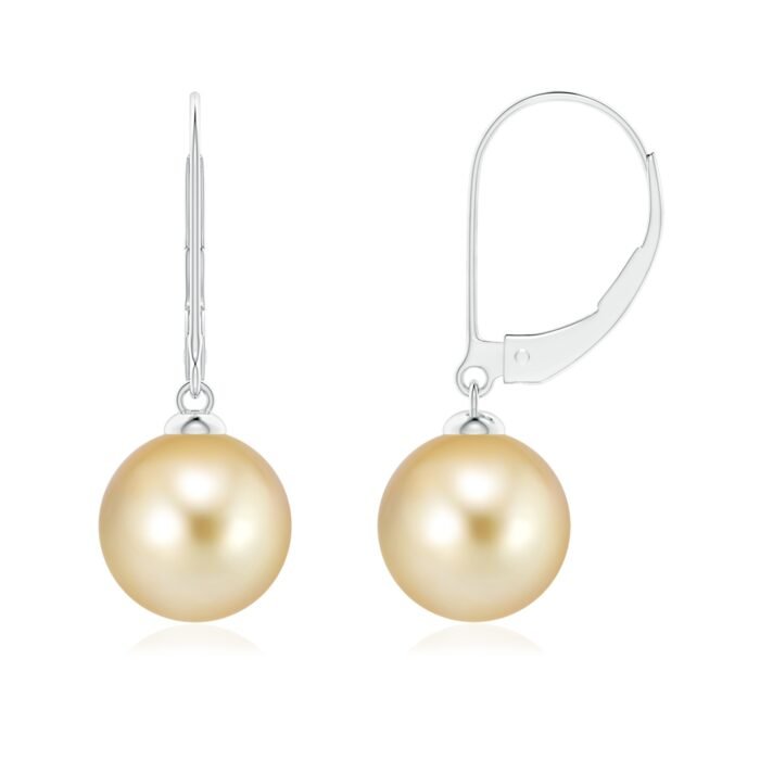 9mm aaaa golden south sea cultured pearl white gold earrings