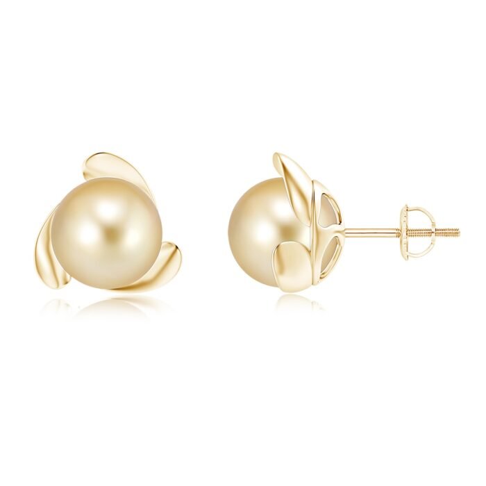 9mm aaaa golden south sea cultured pearl yellow gold earrings