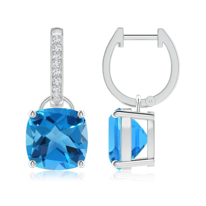 9mm aaaa swiss blue topaz white gold earrings