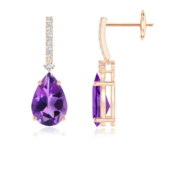 9x6mm aaa amethyst rose gold earrings