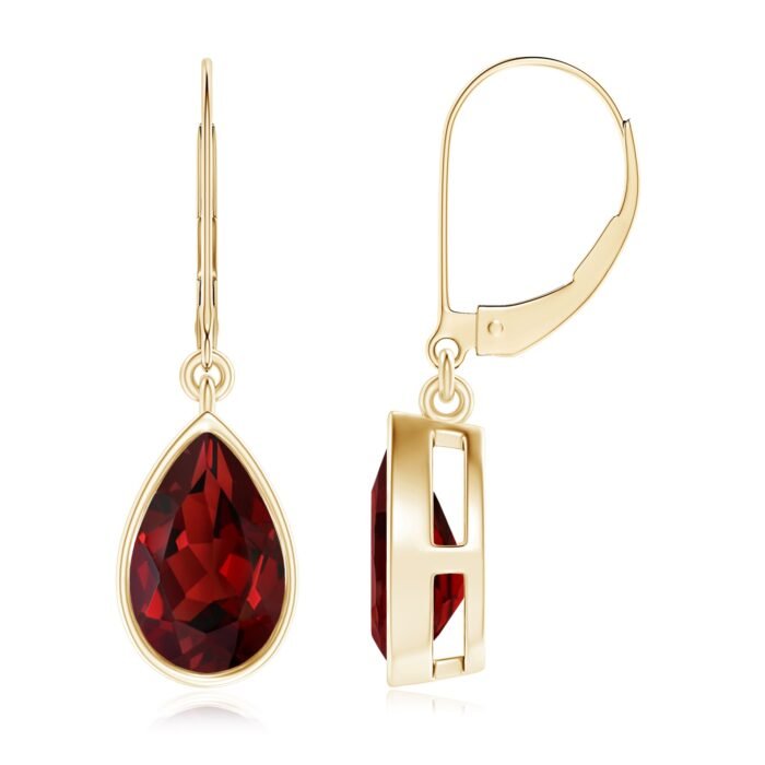 9x6mm aaaa garnet yellow gold earrings