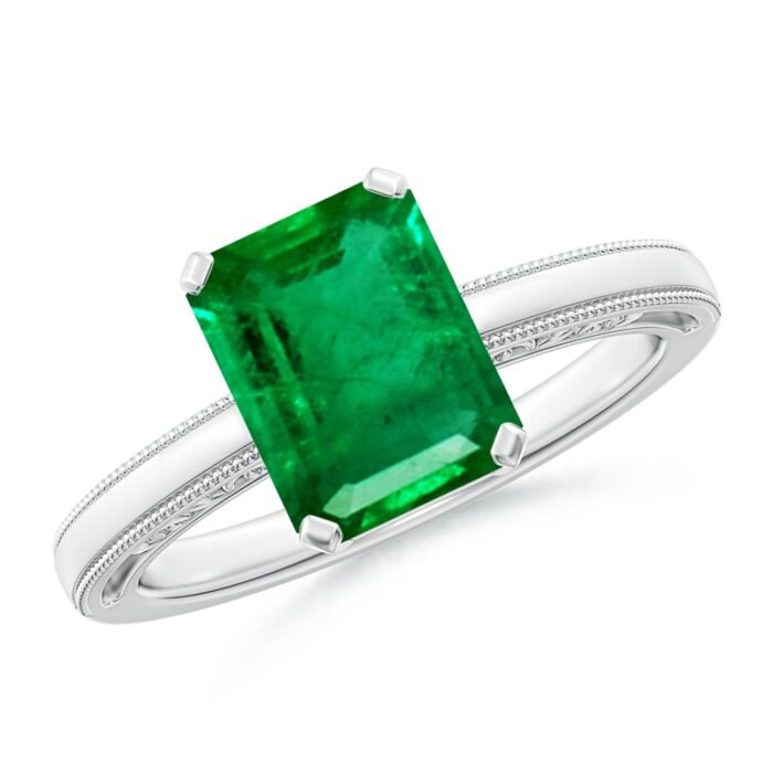 9x7mm aaa emerald white gold ring 1