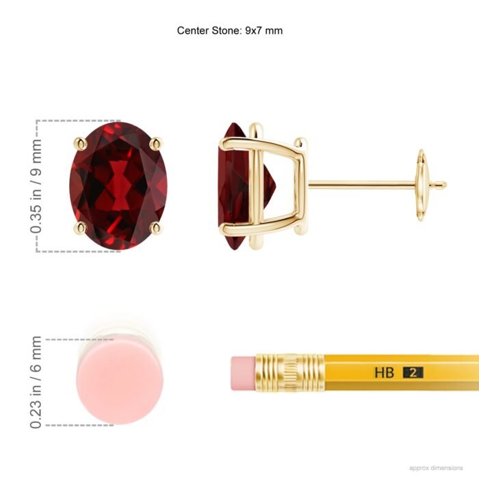 9x7mm aaaa garnet yellow gold earrings 2