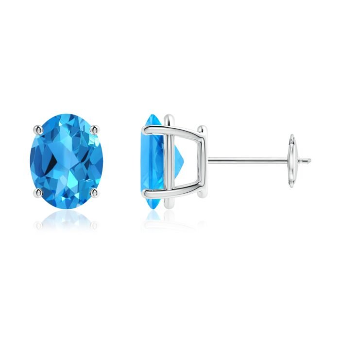 9x7mm aaaa swiss blue topaz white gold earrings