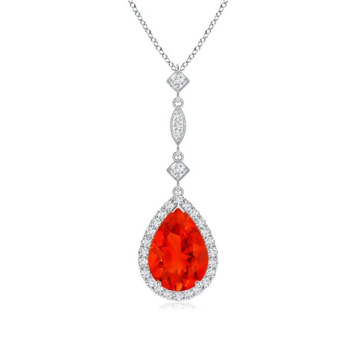 10x7mm aaaa fire opal white gold pendant