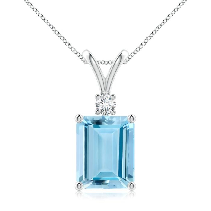 10x8mm aaaa aquamarine white gold pendant