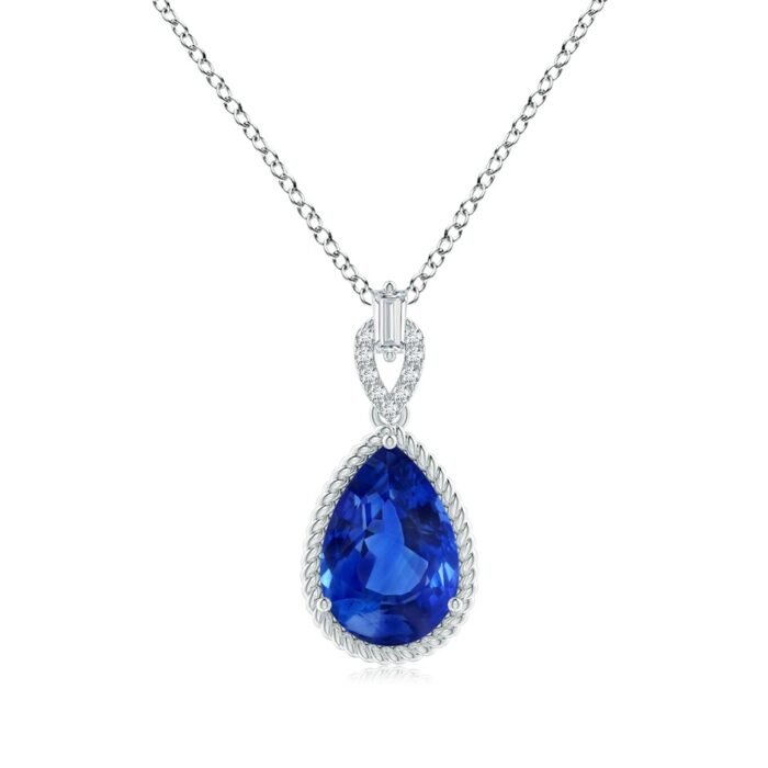 11.29x7.73x6.17mm aaa blue sapphire white gold pendant