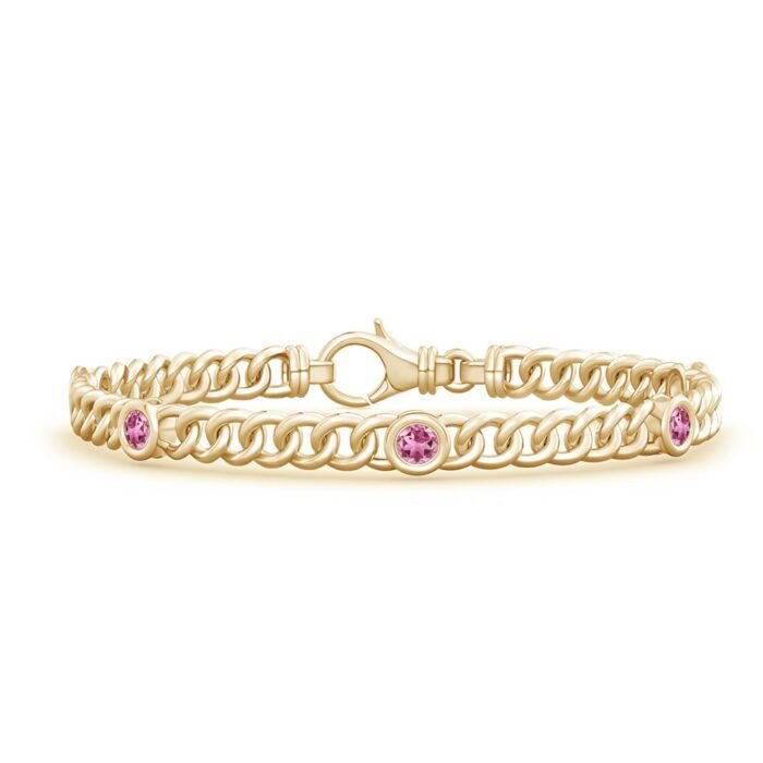 3.5mm aaa pink tourmaline yellow gold bracelet
