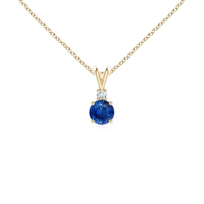 4mm aaa blue sapphire yellow gold pendant