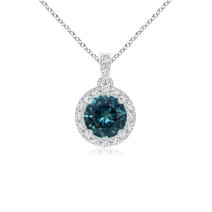 5mm aaa teal montana sapphire white gold pendant