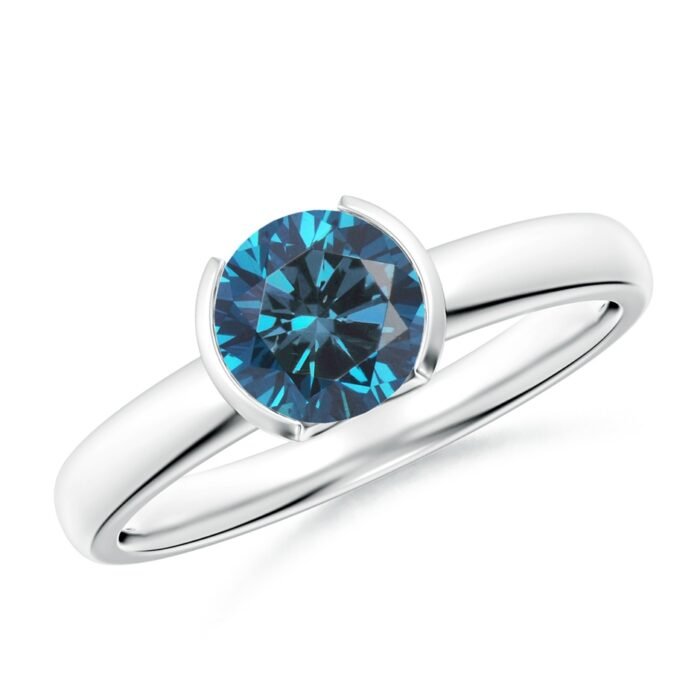 6.4mm aaa enhanced blue diamond white gold ring
